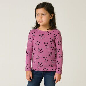Cat & Jack Heart Tee Shirt Crew Neck Long Sleeve Pink Black S 6-6X